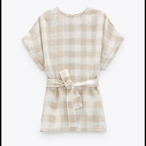 Check Loose-Fitting Blouse with Belt